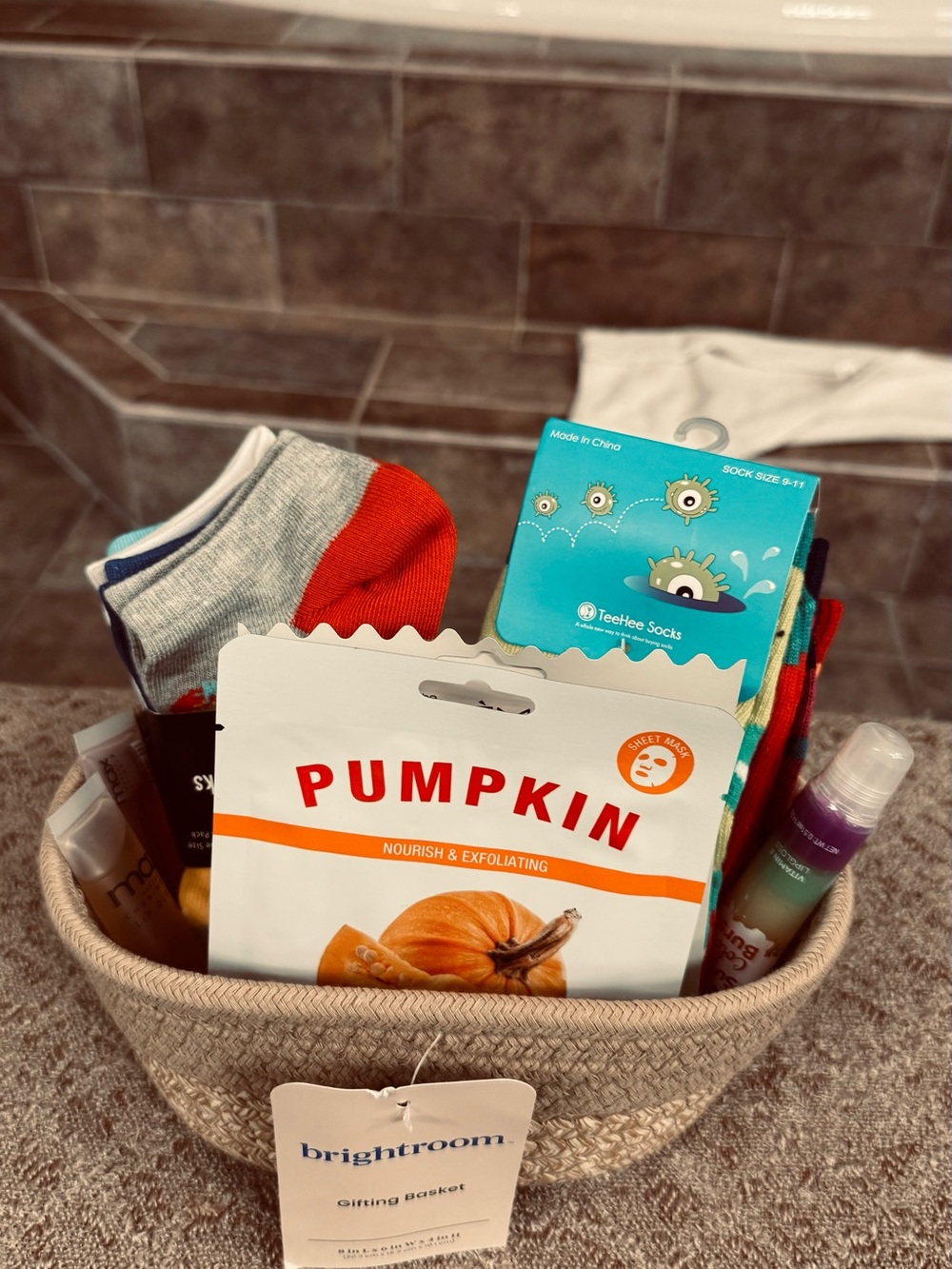 Pumpkin Gift Basket with Red Accent Socks